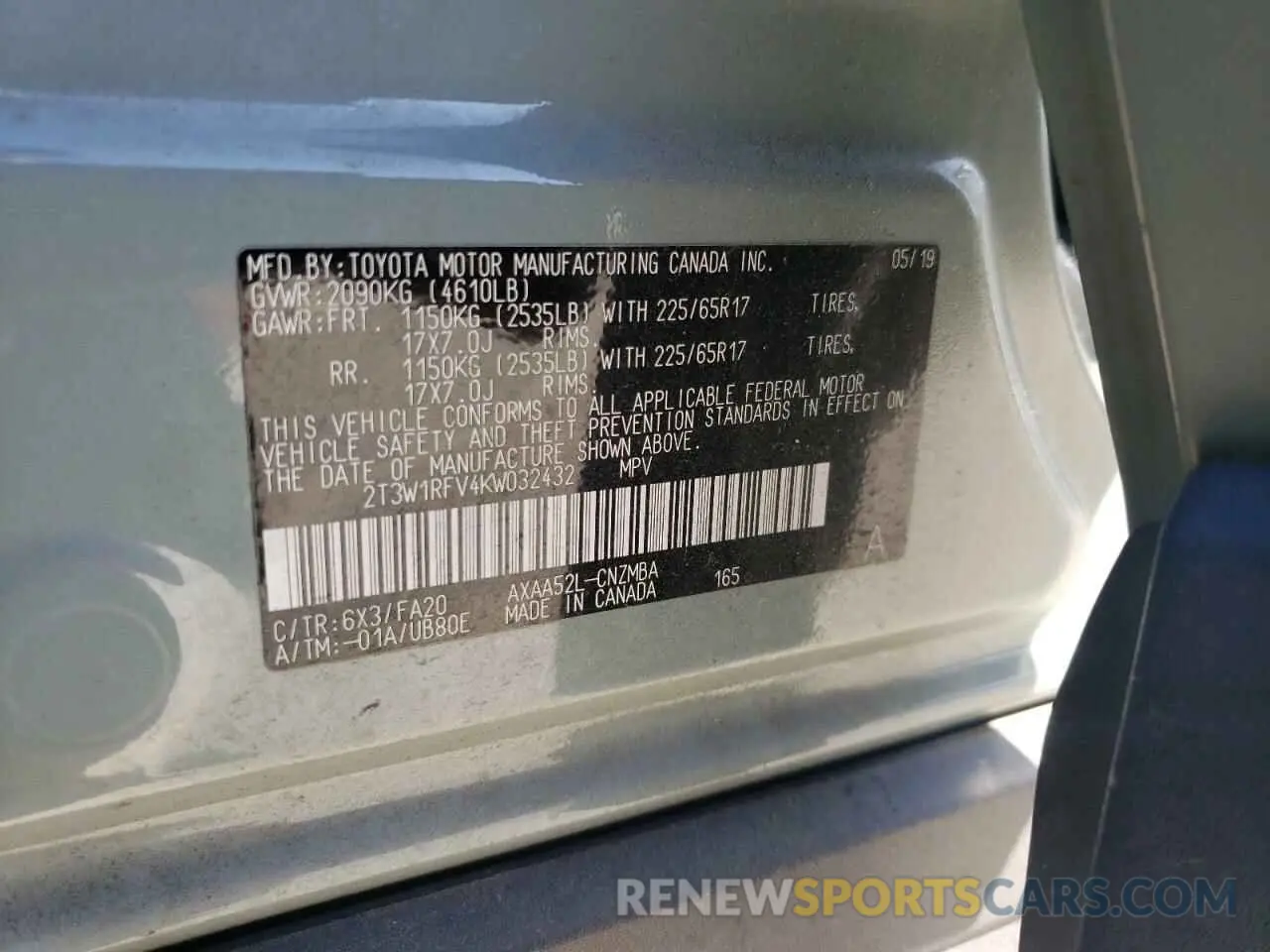 13 Photograph of a damaged car 2T3W1RFV4KW032432 TOYOTA RAV4 2019