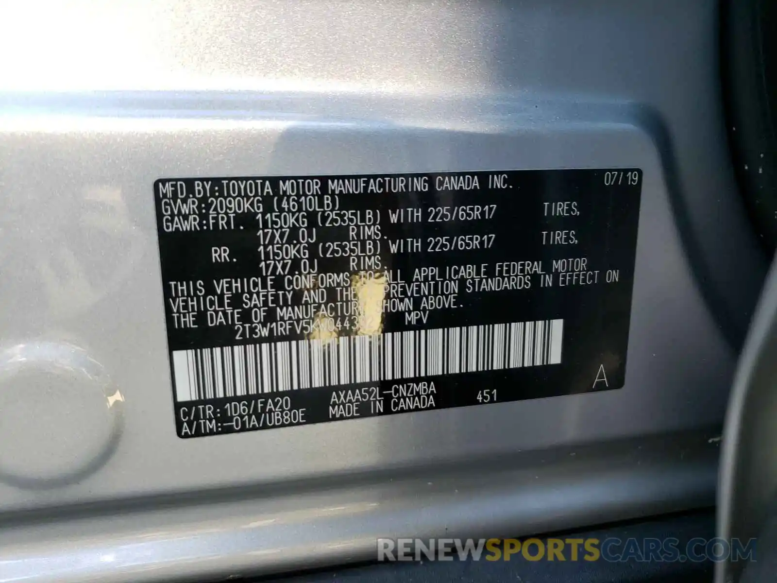 10 Photograph of a damaged car 2T3W1RFV5KW044332 TOYOTA RAV4 2019