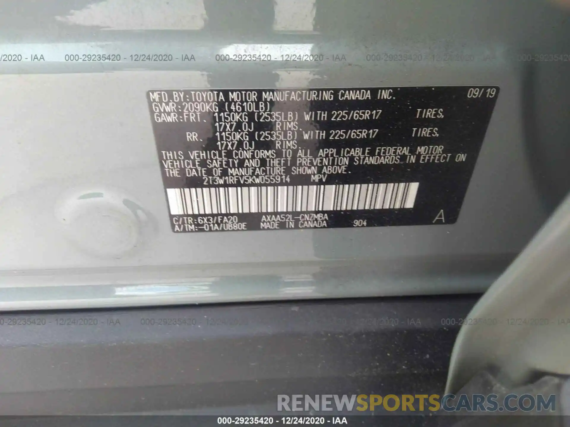 9 Photograph of a damaged car 2T3W1RFV5KW055914 TOYOTA RAV4 2019