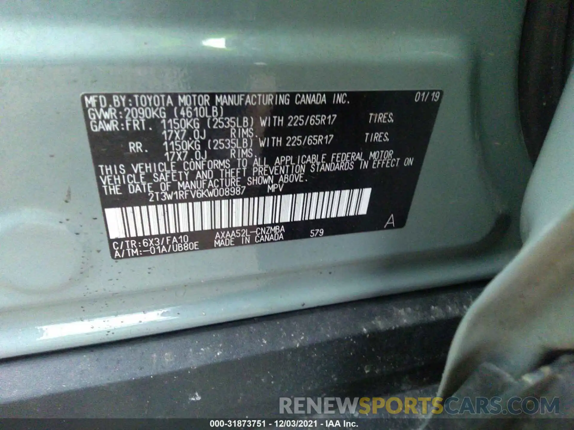 9 Photograph of a damaged car 2T3W1RFV6KW008987 TOYOTA RAV4 2019