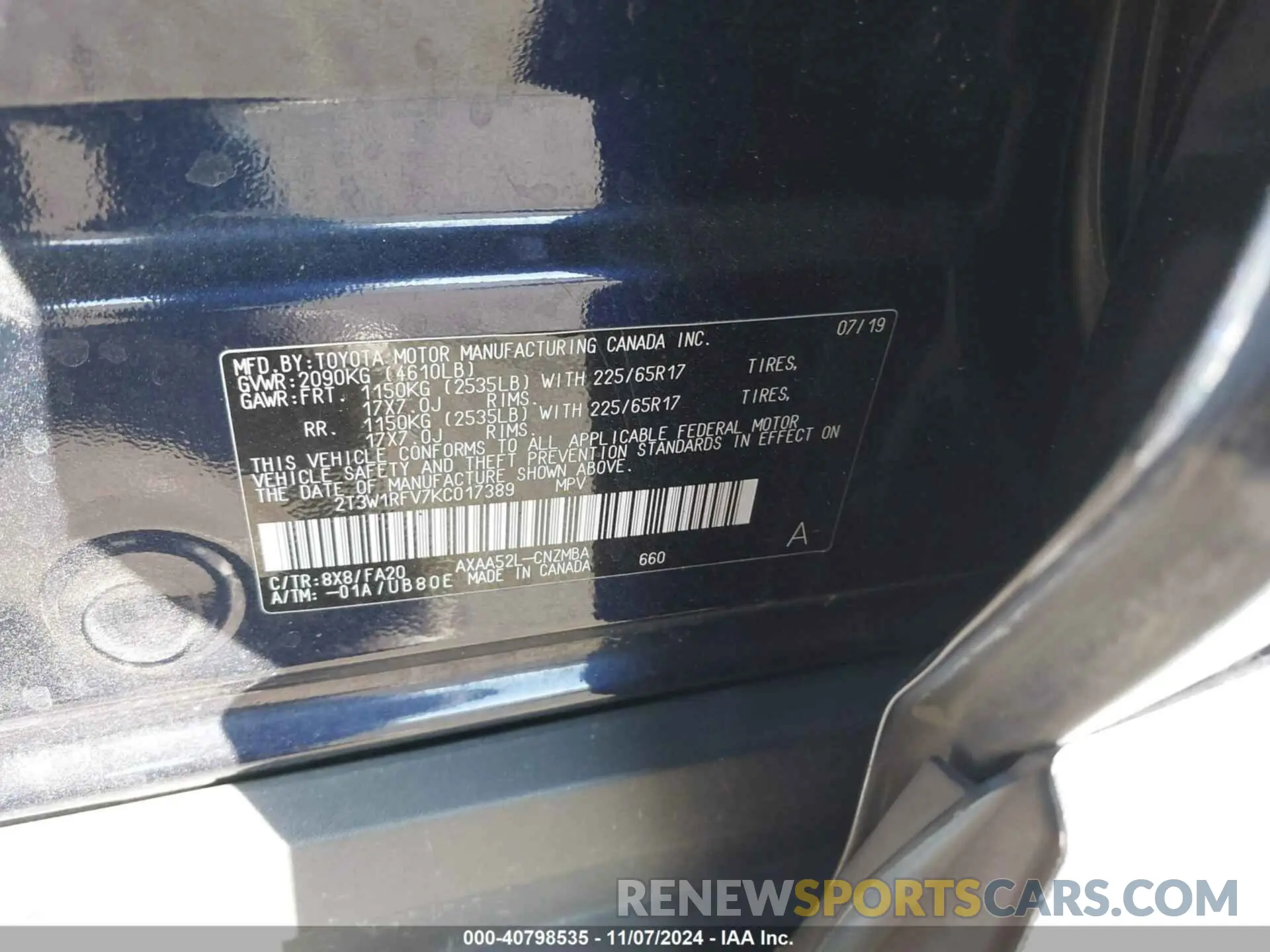9 Photograph of a damaged car 2T3W1RFV7KC017389 TOYOTA RAV4 2019