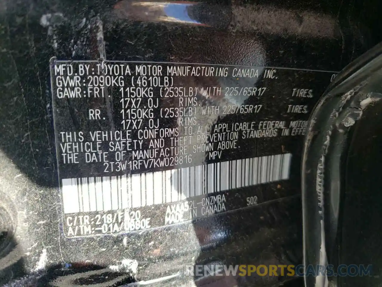 10 Photograph of a damaged car 2T3W1RFV7KW029816 TOYOTA RAV4 2019