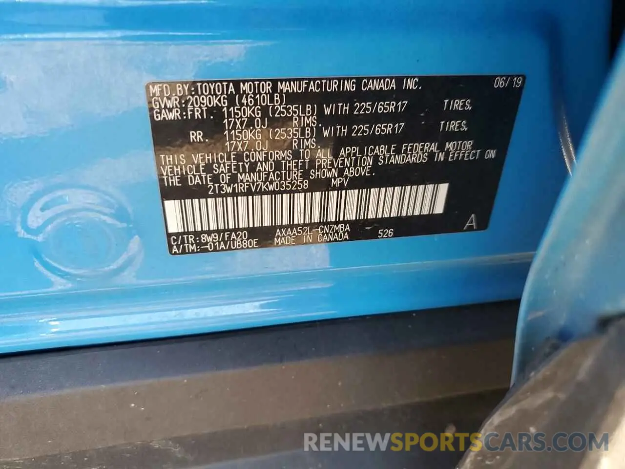 12 Photograph of a damaged car 2T3W1RFV7KW035258 TOYOTA RAV4 2019