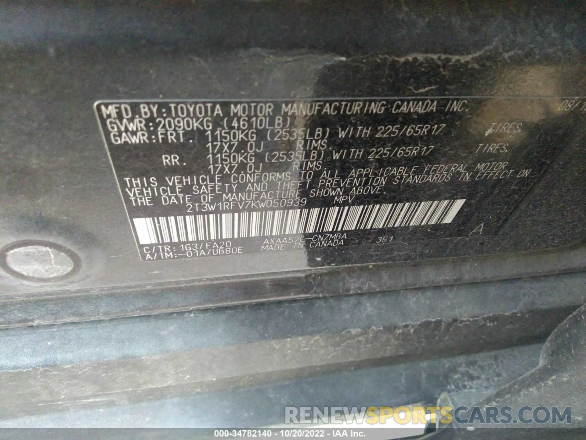 9 Photograph of a damaged car 2T3W1RFV7KW050939 TOYOTA RAV4 2019