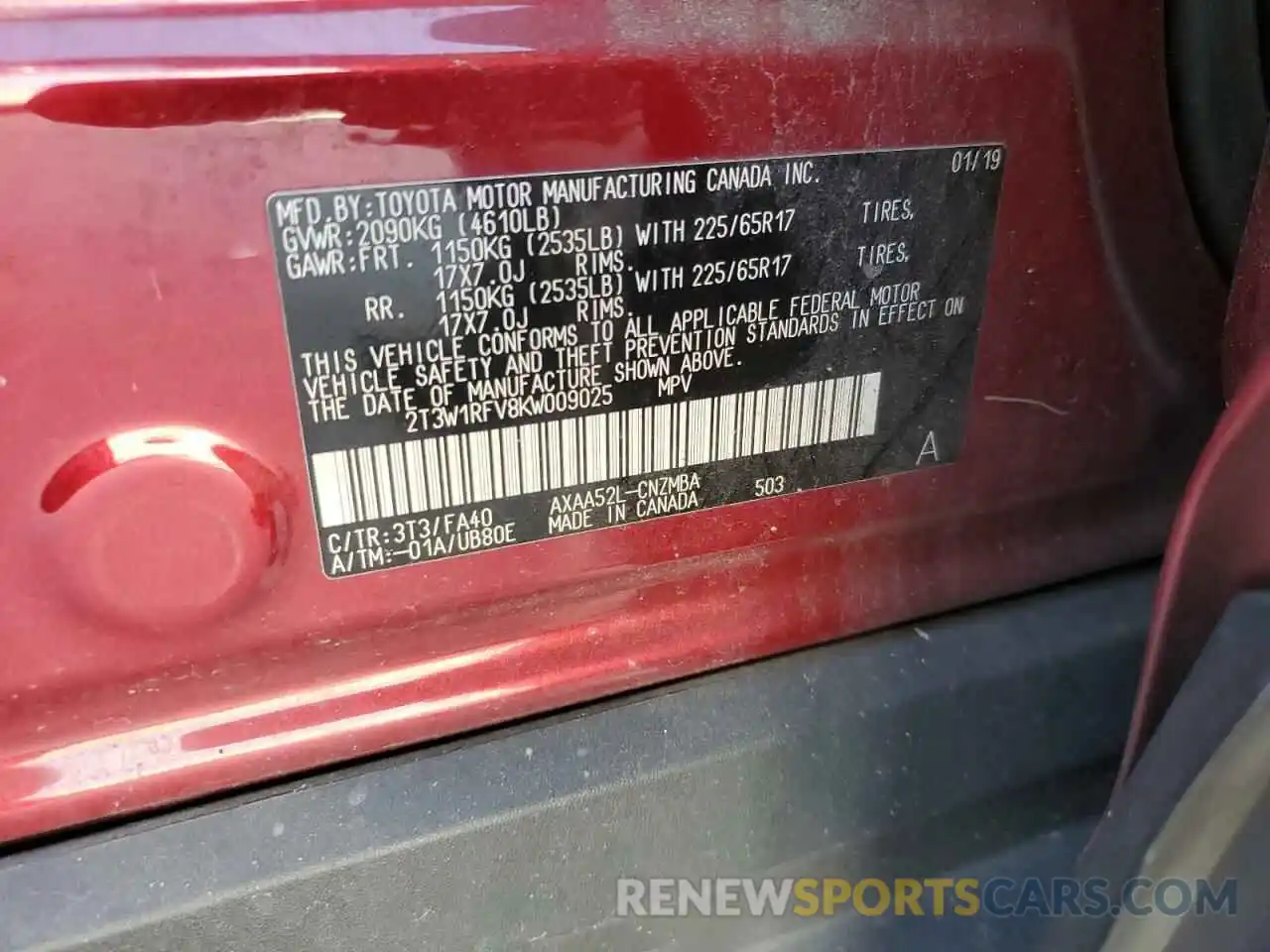 14 Photograph of a damaged car 2T3W1RFV8KW009025 TOYOTA RAV4 2019