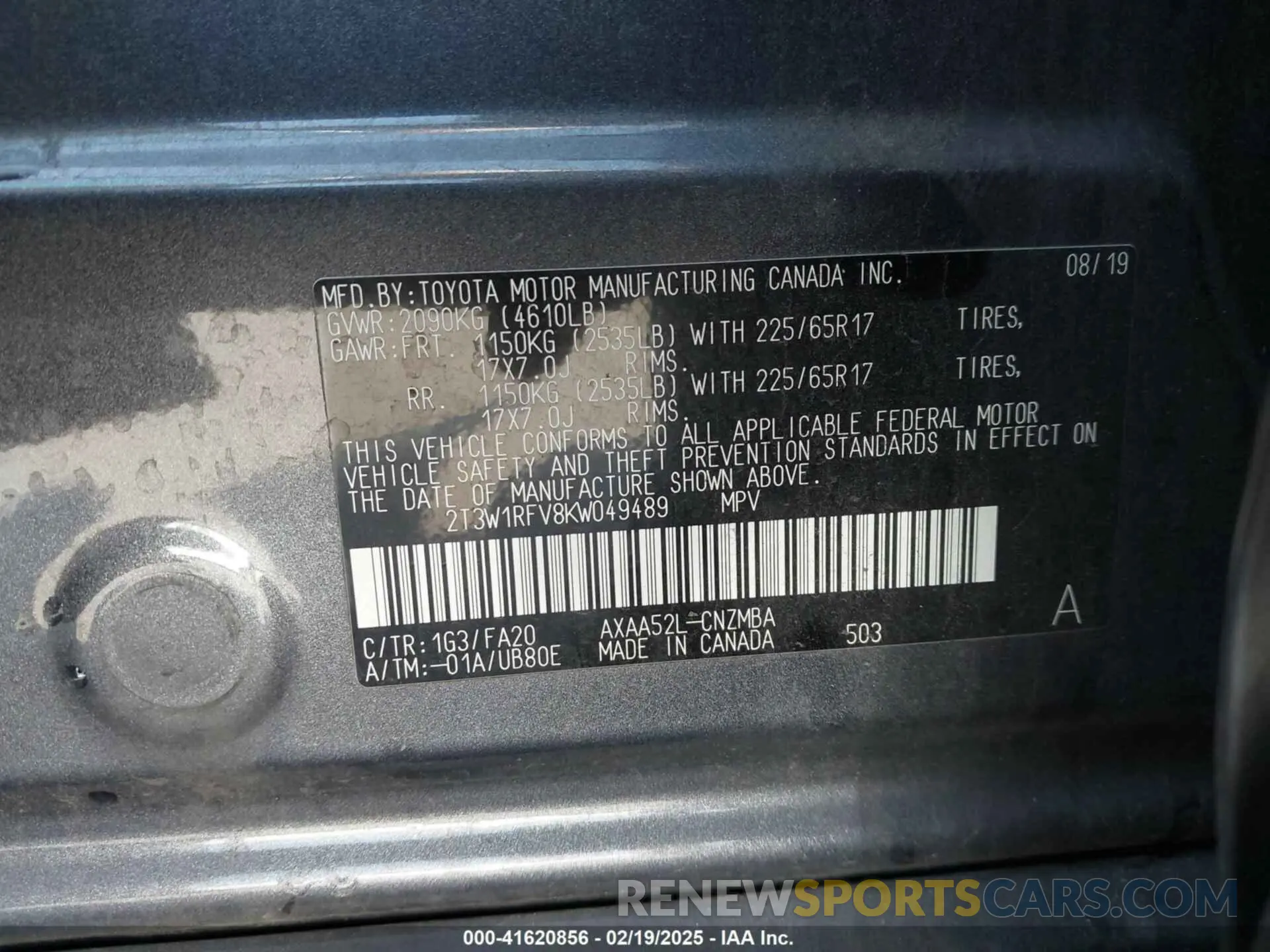 9 Photograph of a damaged car 2T3W1RFV8KW049489 TOYOTA RAV4 2019