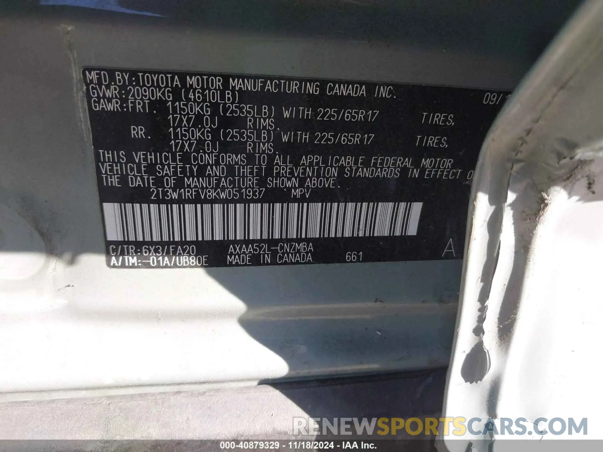 9 Photograph of a damaged car 2T3W1RFV8KW051937 TOYOTA RAV4 2019