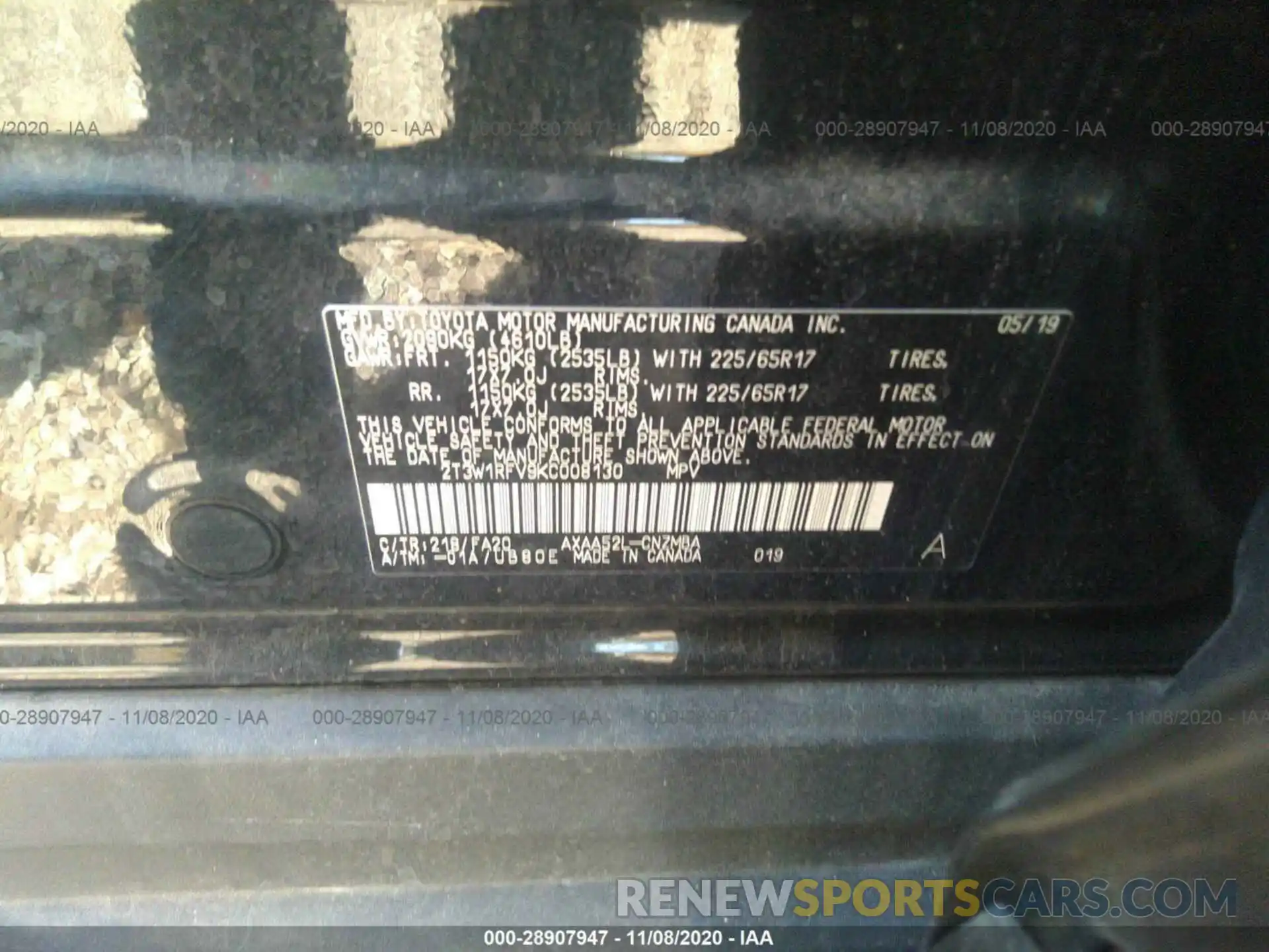 9 Photograph of a damaged car 2T3W1RFV9KC008130 TOYOTA RAV4 2019