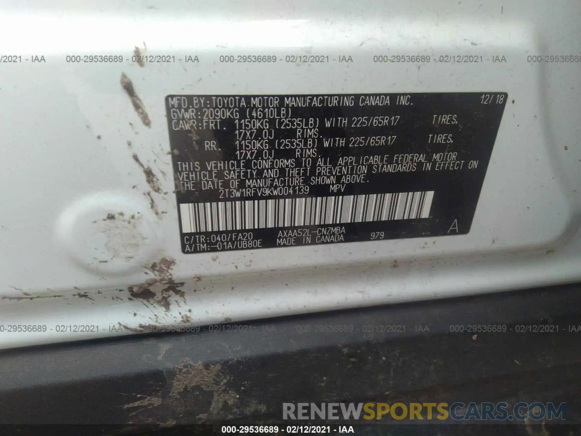 9 Photograph of a damaged car 2T3W1RFV9KW004139 TOYOTA RAV4 2019