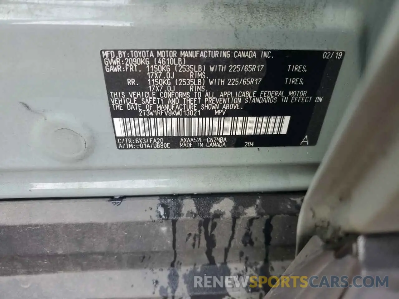 13 Photograph of a damaged car 2T3W1RFV9KW013021 TOYOTA RAV4 2019