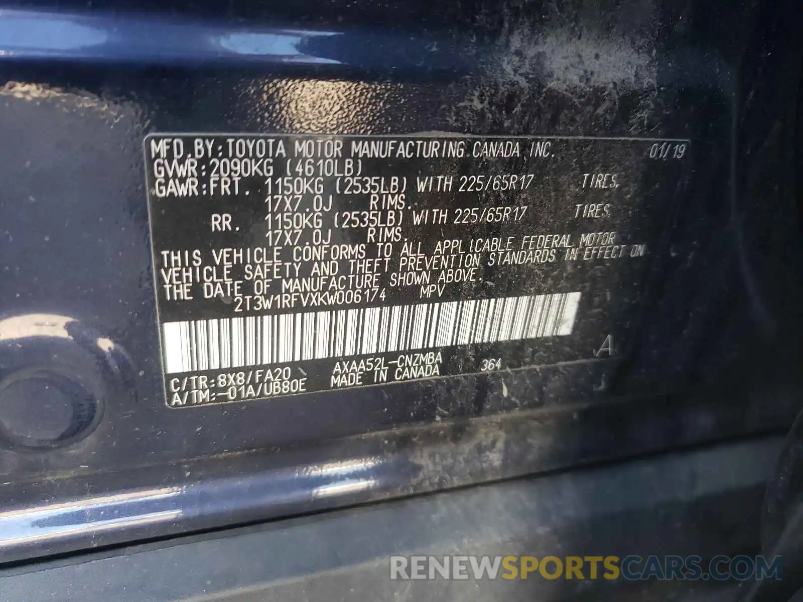 10 Photograph of a damaged car 2T3W1RFVXKW006174 TOYOTA RAV4 2019