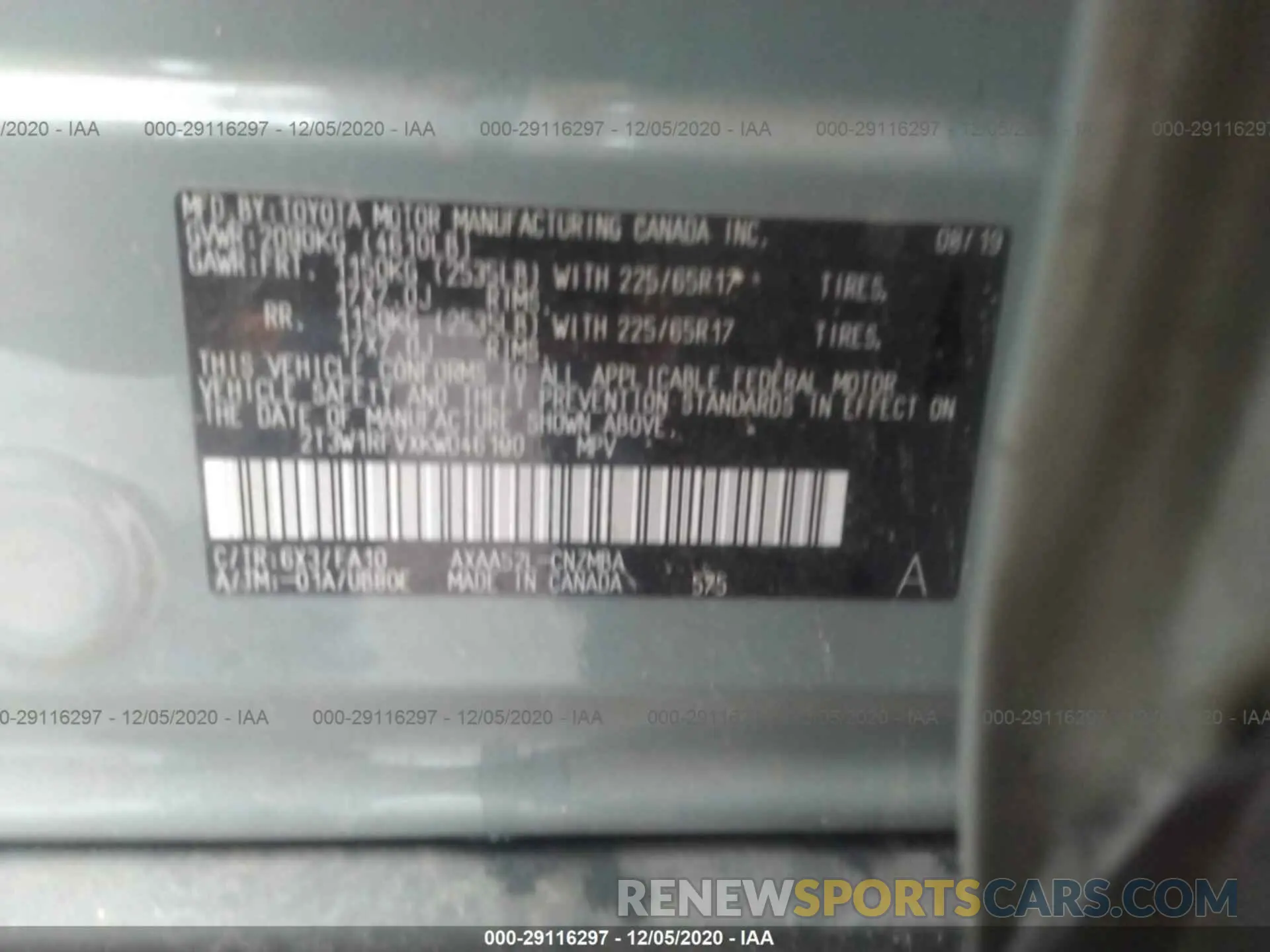 9 Photograph of a damaged car 2T3W1RFVXKW046190 TOYOTA RAV4 2019