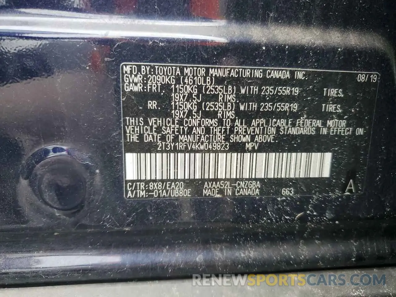 16 Photograph of a damaged car 2T3Y1RFV4KW049823 TOYOTA RAV4 2019