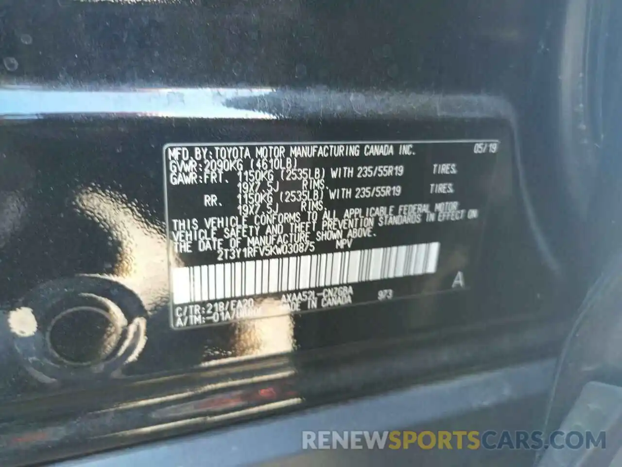 10 Photograph of a damaged car 2T3Y1RFV5KW030875 TOYOTA RAV4 2019