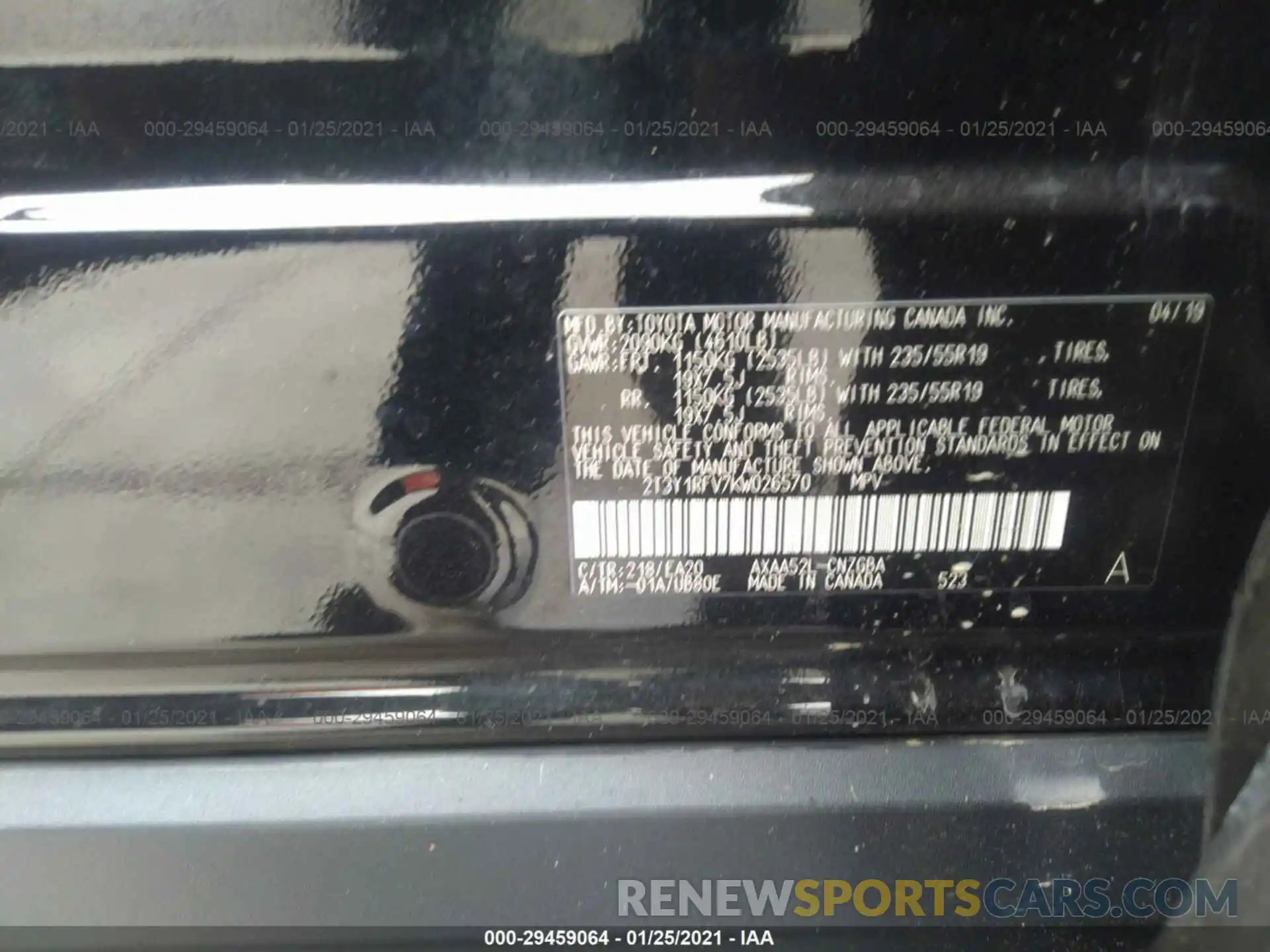 9 Photograph of a damaged car 2T3Y1RFV7KW026570 TOYOTA RAV4 2019