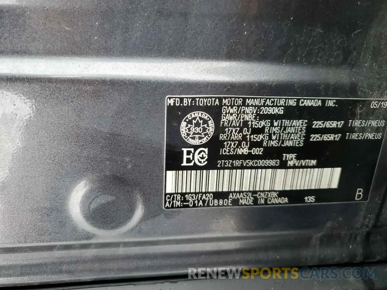 14 Photograph of a damaged car 2T3Z1RFV5KC009983 TOYOTA RAV4 2019