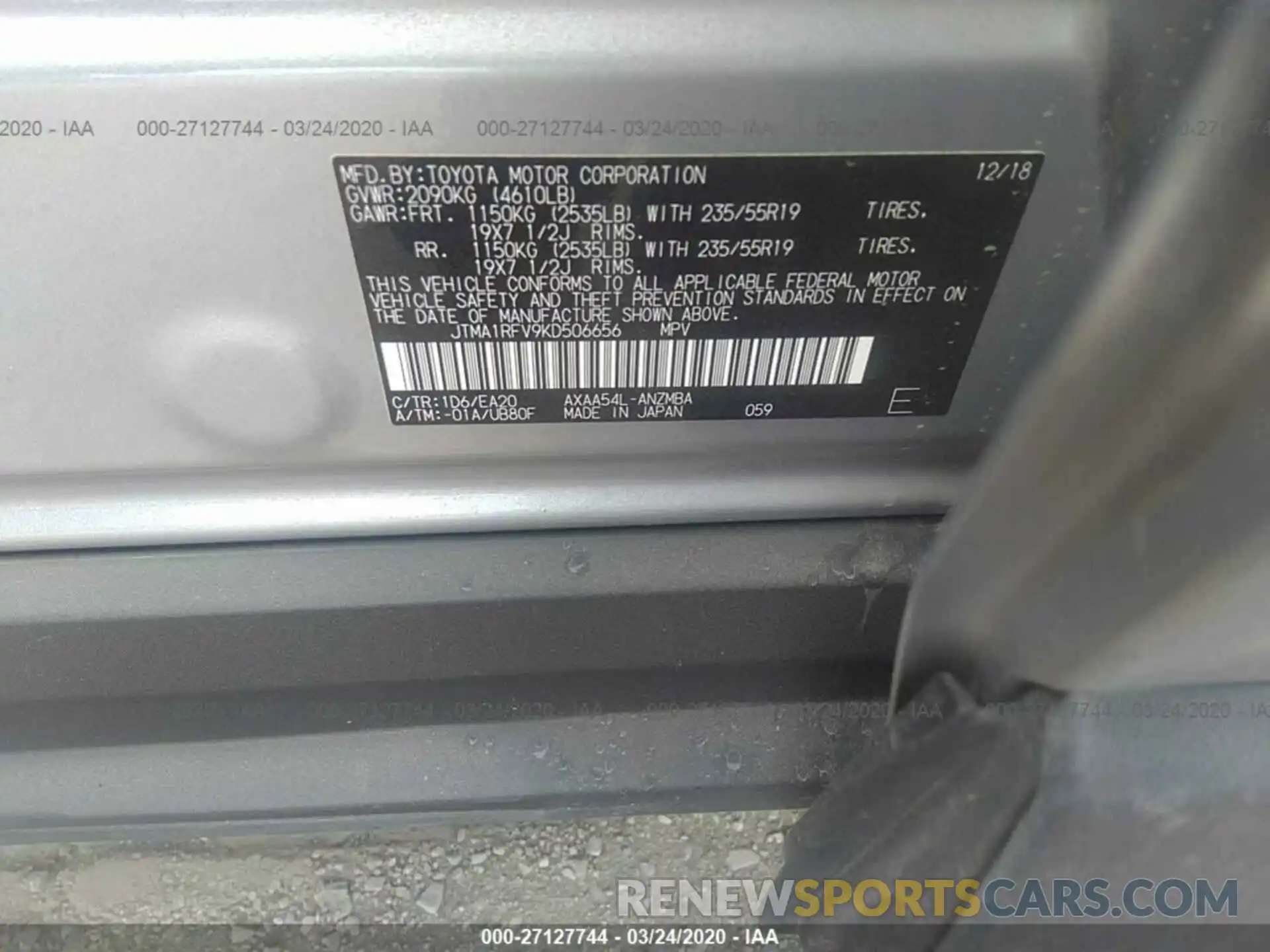 9 Photograph of a damaged car JTMA1RFV9KD506656 TOYOTA RAV4 2019