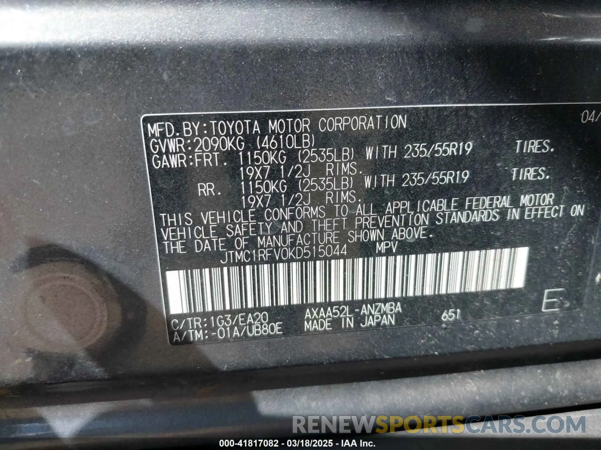 9 Photograph of a damaged car JTMC1RFV0KD515044 TOYOTA RAV4 2019