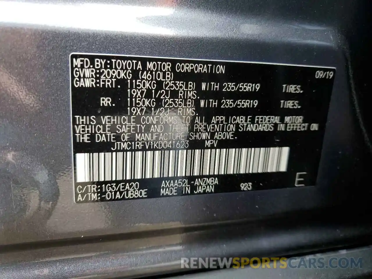 12 Photograph of a damaged car JTMC1RFV1KD041623 TOYOTA RAV4 2019