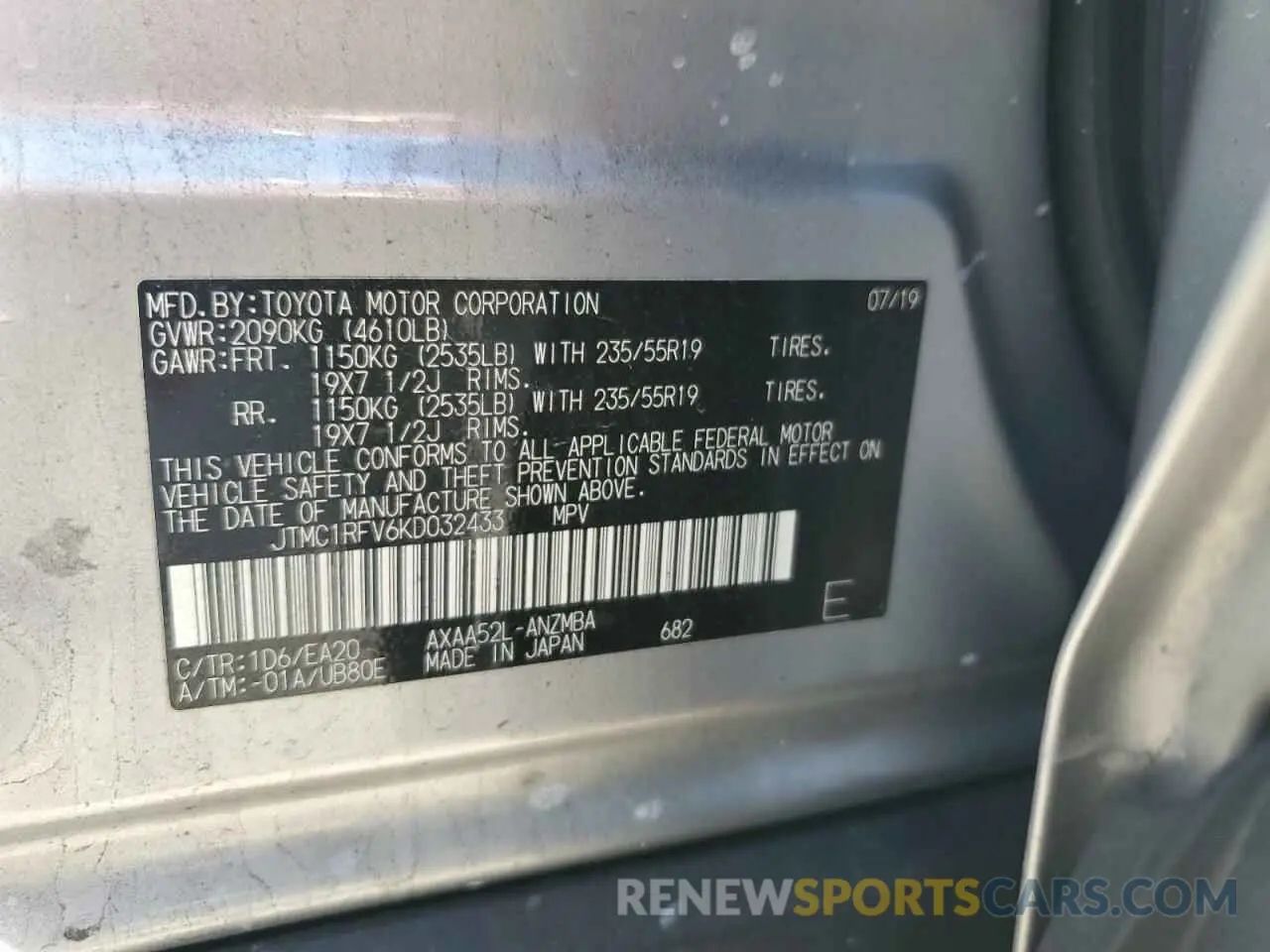 14 Photograph of a damaged car JTMC1RFV6KD032433 TOYOTA RAV4 2019
