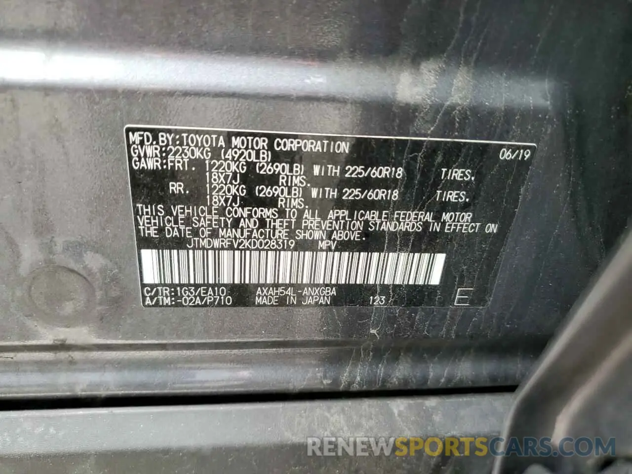 13 Photograph of a damaged car JTMDWRFV2KD028319 TOYOTA RAV4 2019