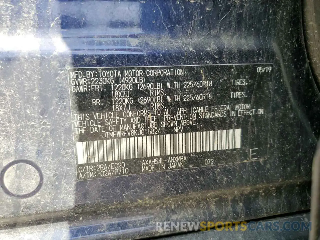 14 Photograph of a damaged car JTMEWRFV8KJ015824 TOYOTA RAV4 2019