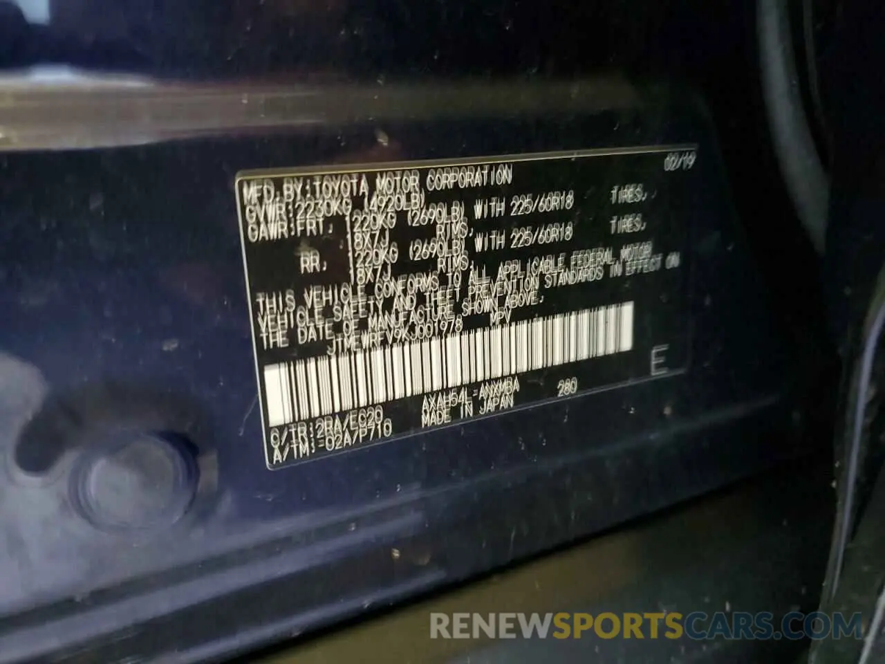 12 Photograph of a damaged car JTMEWRFV9KJ001978 TOYOTA RAV4 2019