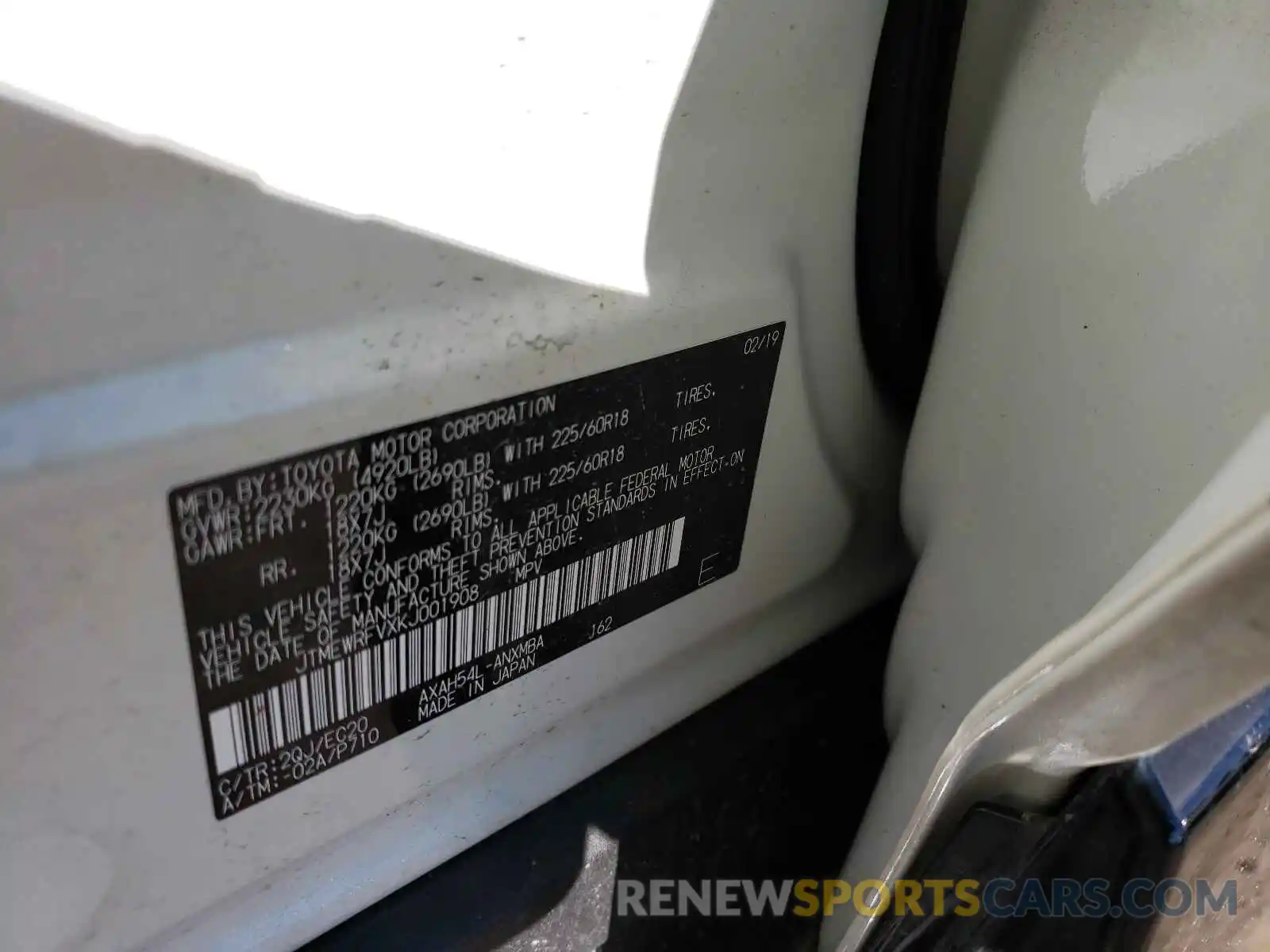 10 Photograph of a damaged car JTMEWRFVXKJ001908 TOYOTA RAV4 2019