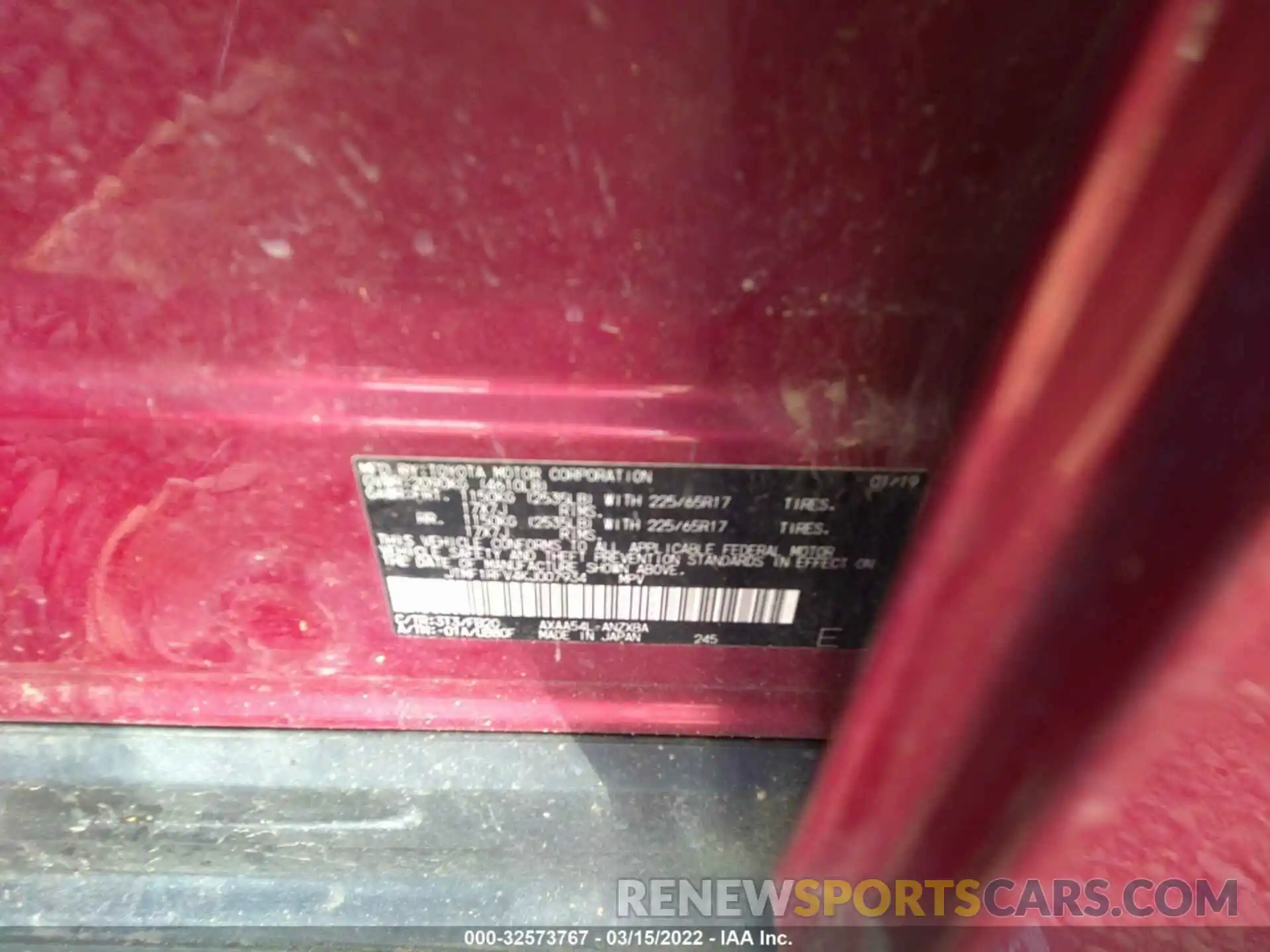 9 Photograph of a damaged car JTMF1RFV4KJ007934 TOYOTA RAV4 2019