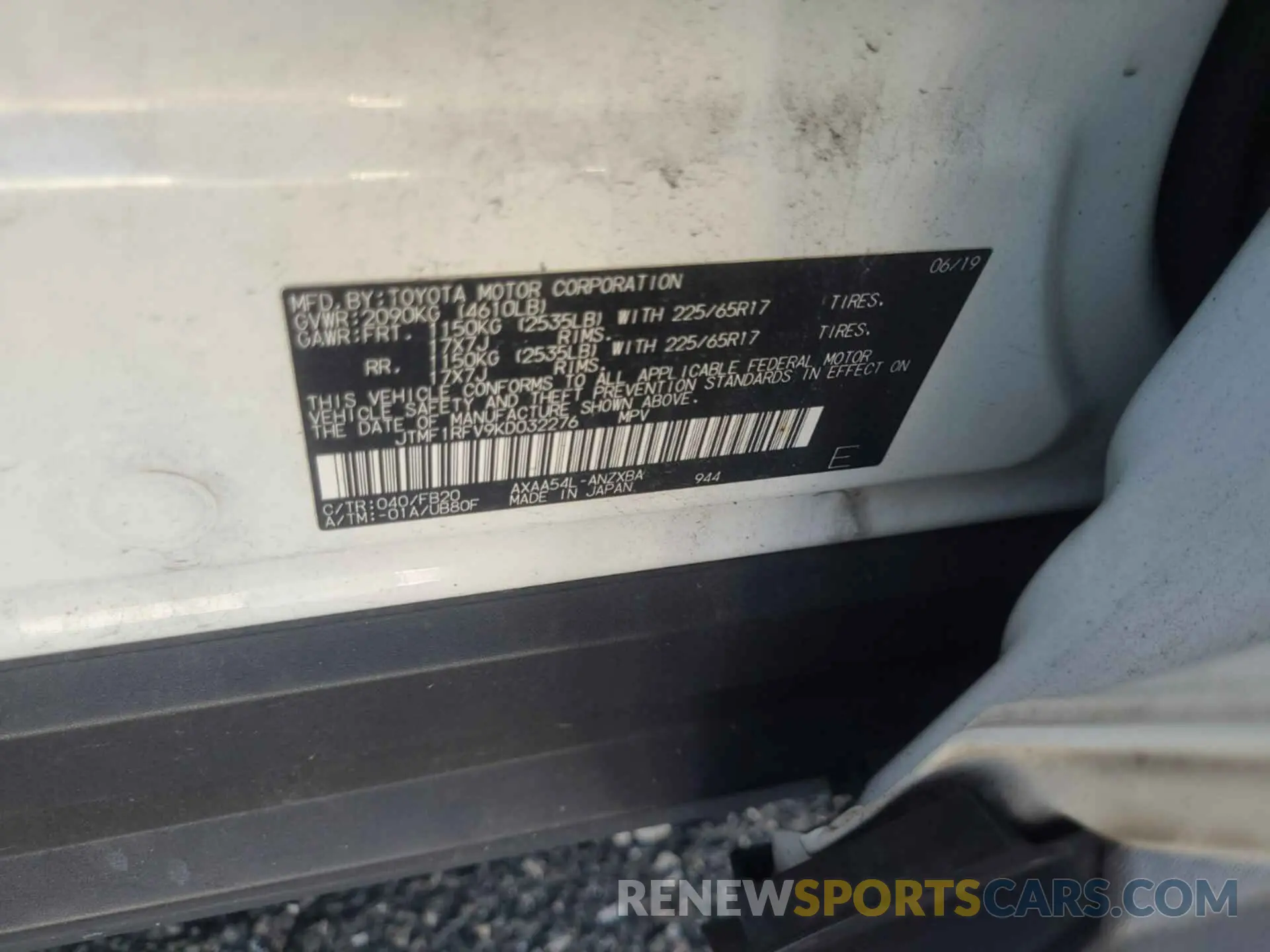 20 Photograph of a damaged car JTMF1RFV9KD032276 TOYOTA RAV4 2019