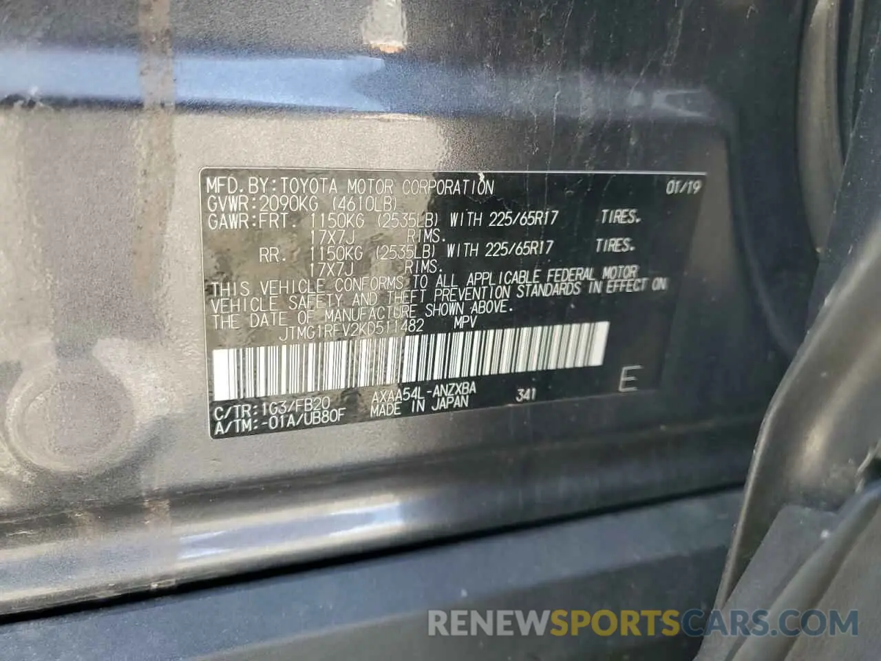 13 Photograph of a damaged car JTMG1RFV2KD511482 TOYOTA RAV4 2019