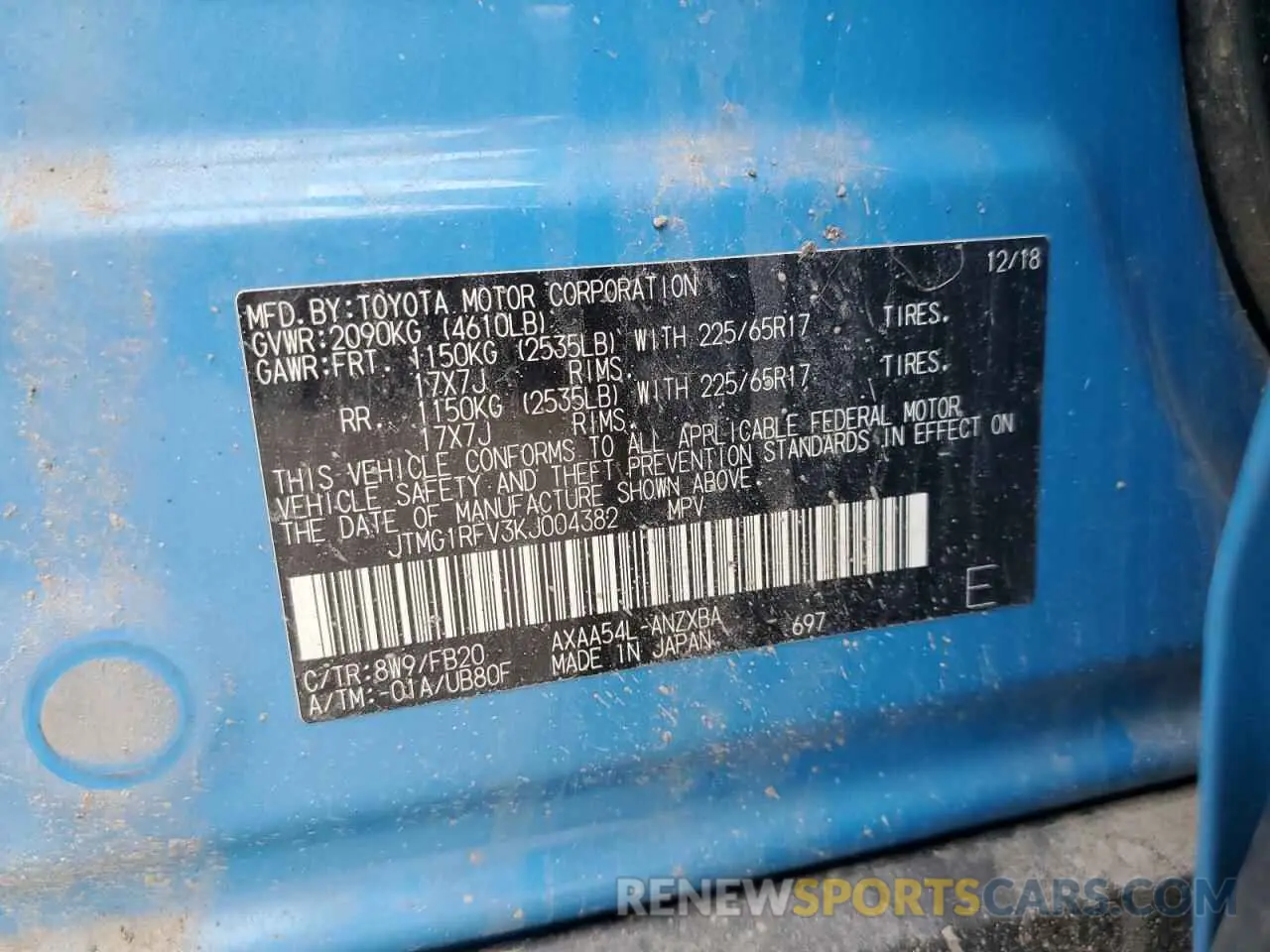 13 Photograph of a damaged car JTMG1RFV3KJ004382 TOYOTA RAV4 2019