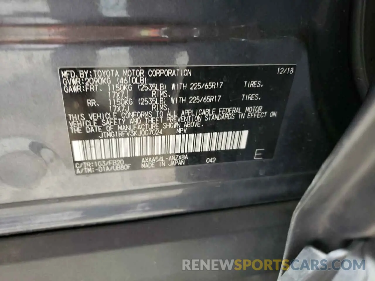 13 Photograph of a damaged car JTMG1RFV3KJ007024 TOYOTA RAV4 2019