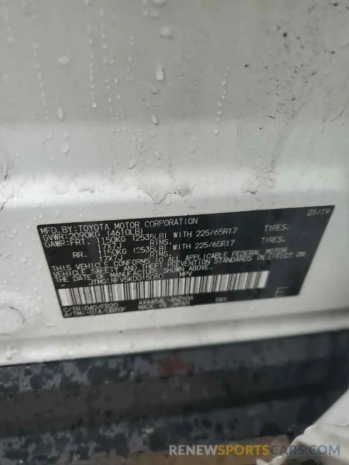13 Photograph of a damaged car JTMG1RFV5KD015060 TOYOTA RAV4 2019