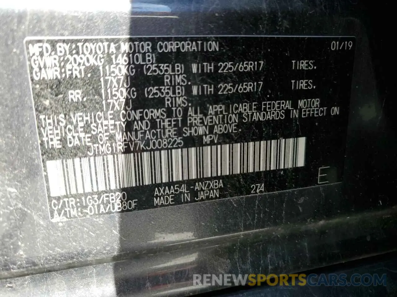 14 Photograph of a damaged car JTMG1RFV7KJ008225 TOYOTA RAV4 2019