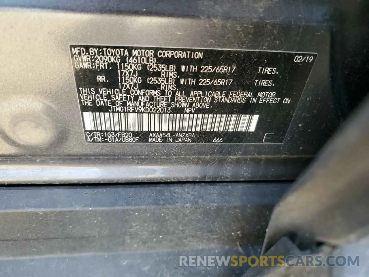 15 Photograph of a damaged car JTMG1RFV9KD022013 TOYOTA RAV4 2019