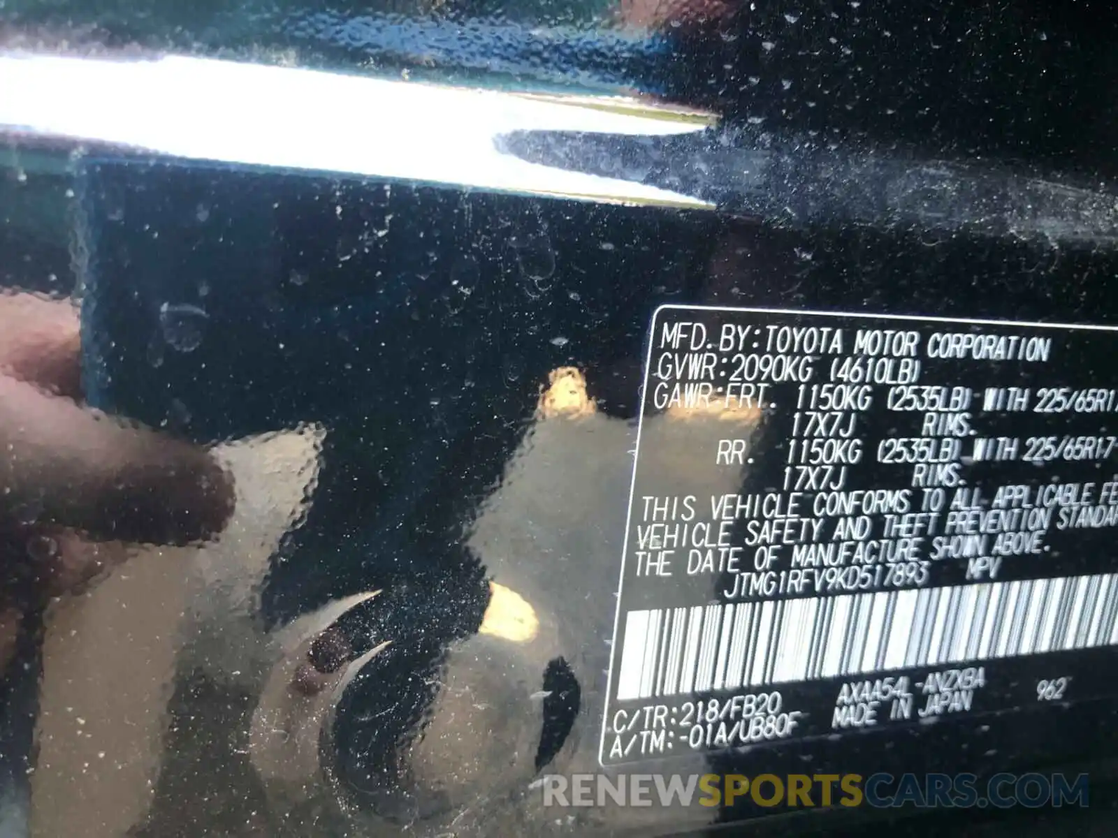 10 Photograph of a damaged car JTMG1RFV9KD517893 TOYOTA RAV4 2019