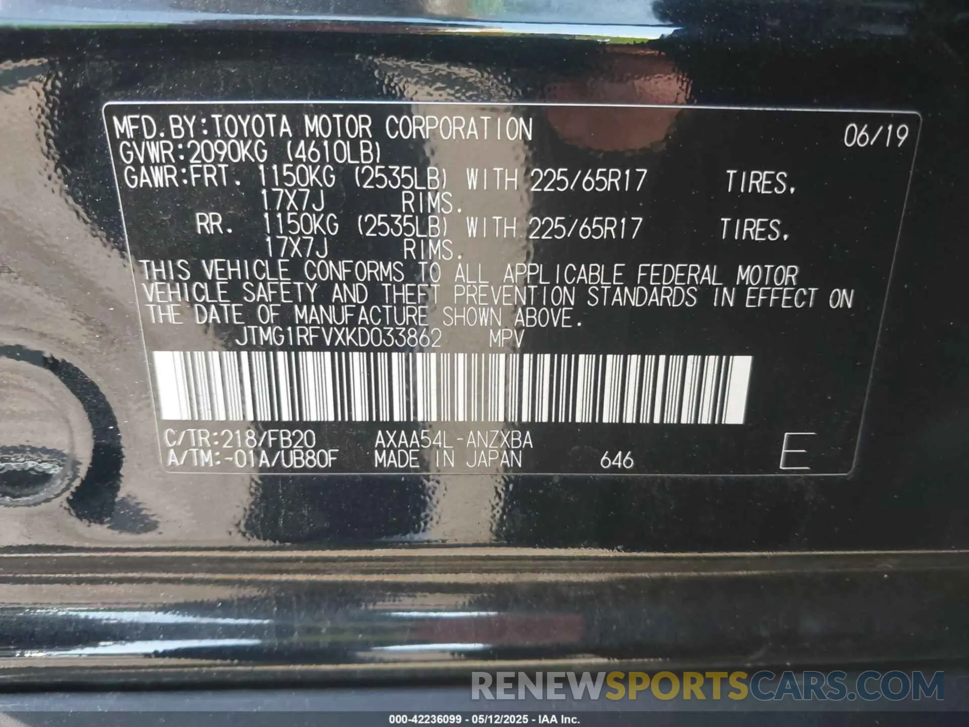 9 Photograph of a damaged car JTMG1RFVXKD033862 TOYOTA RAV4 2019