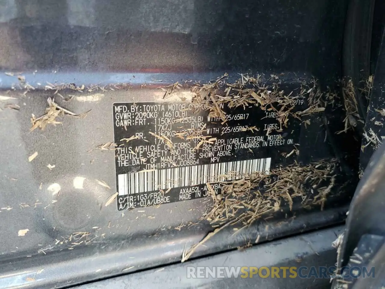 14 Photograph of a damaged car JTMH1RFV2KJ008864 TOYOTA RAV4 2019