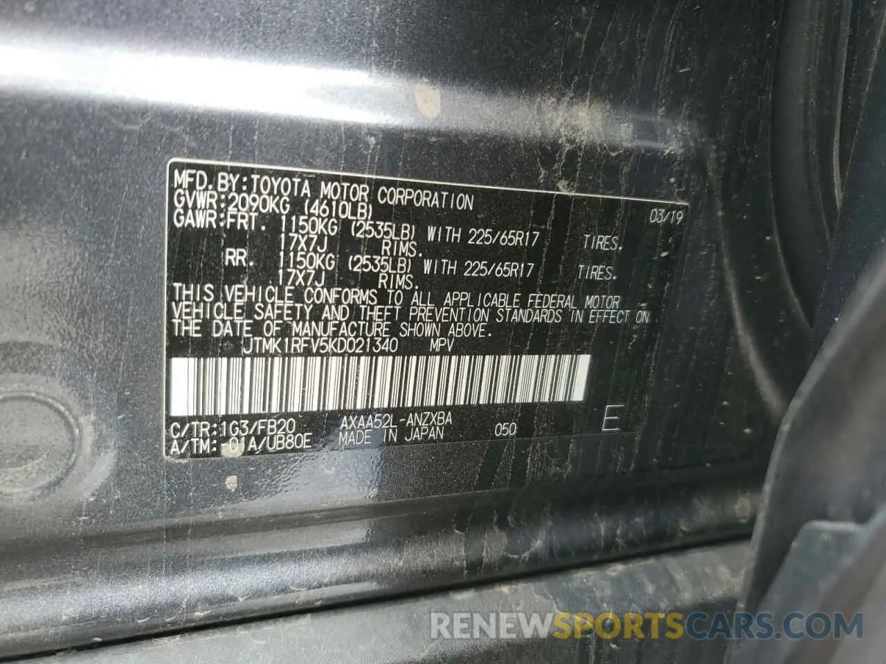 14 Photograph of a damaged car JTMK1RFV5KD021340 TOYOTA RAV4 2019