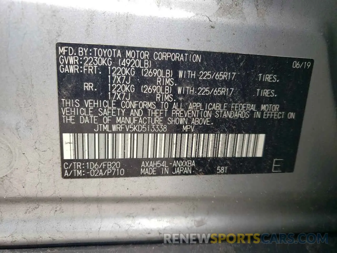 13 Photograph of a damaged car JTMLWRFV5KD513338 TOYOTA RAV4 2019