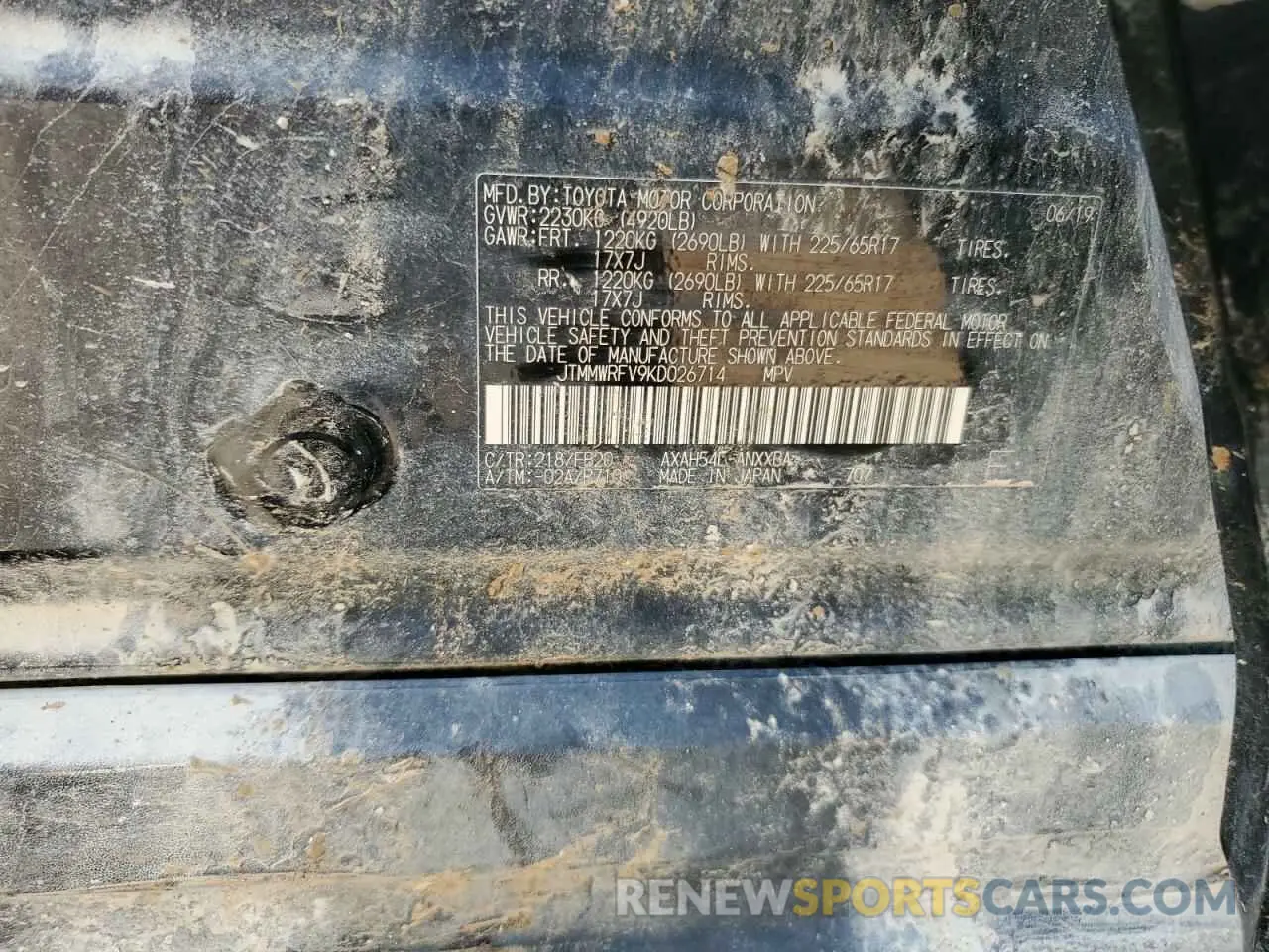 13 Photograph of a damaged car JTMMWRFV9KD026714 TOYOTA RAV4 2019