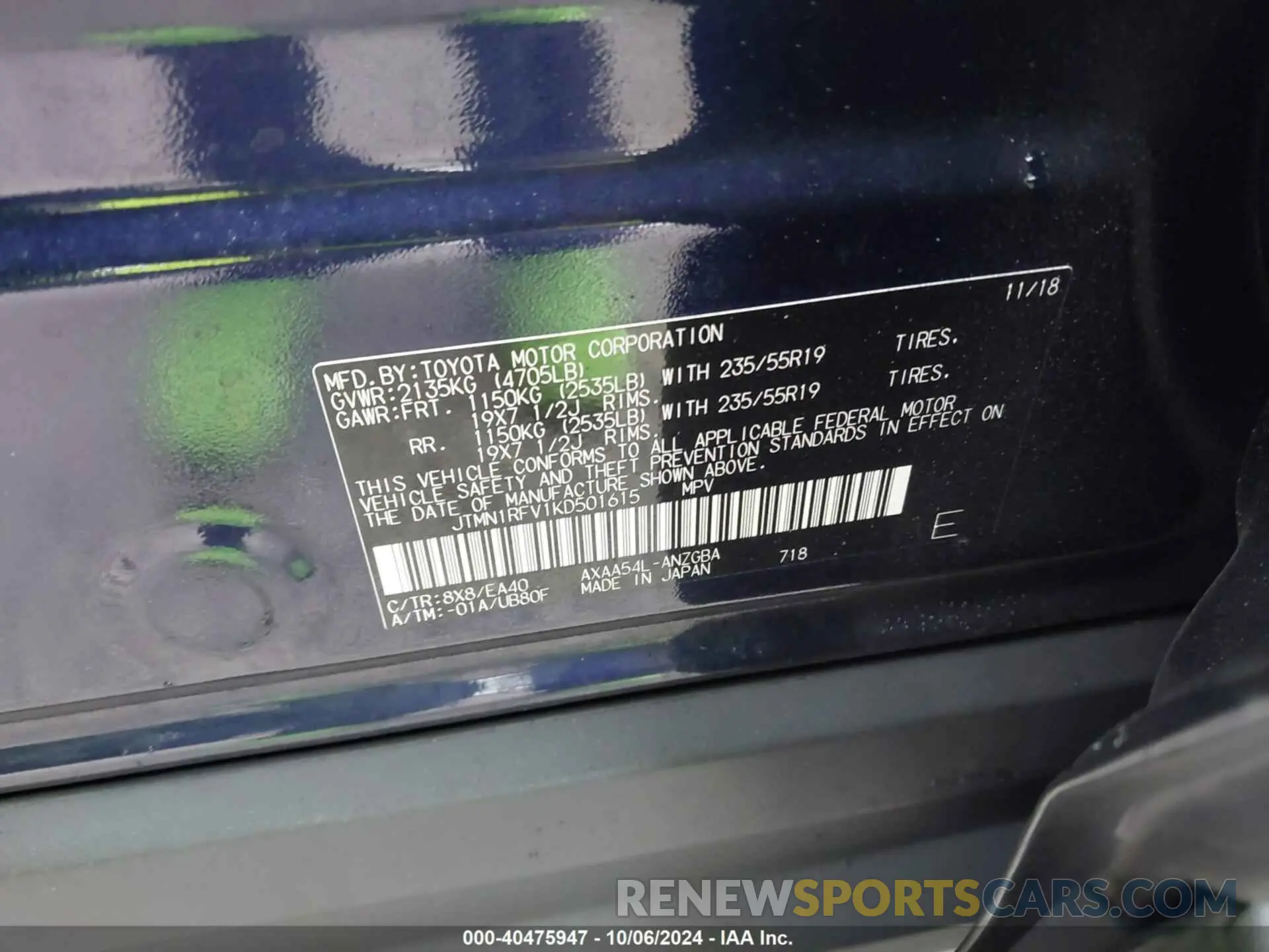9 Photograph of a damaged car JTMN1RFV1KD501615 TOYOTA RAV4 2019