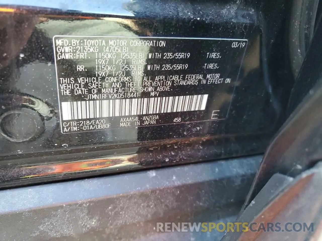 13 Photograph of a damaged car JTMN1RFV2KD518441 TOYOTA RAV4 2019