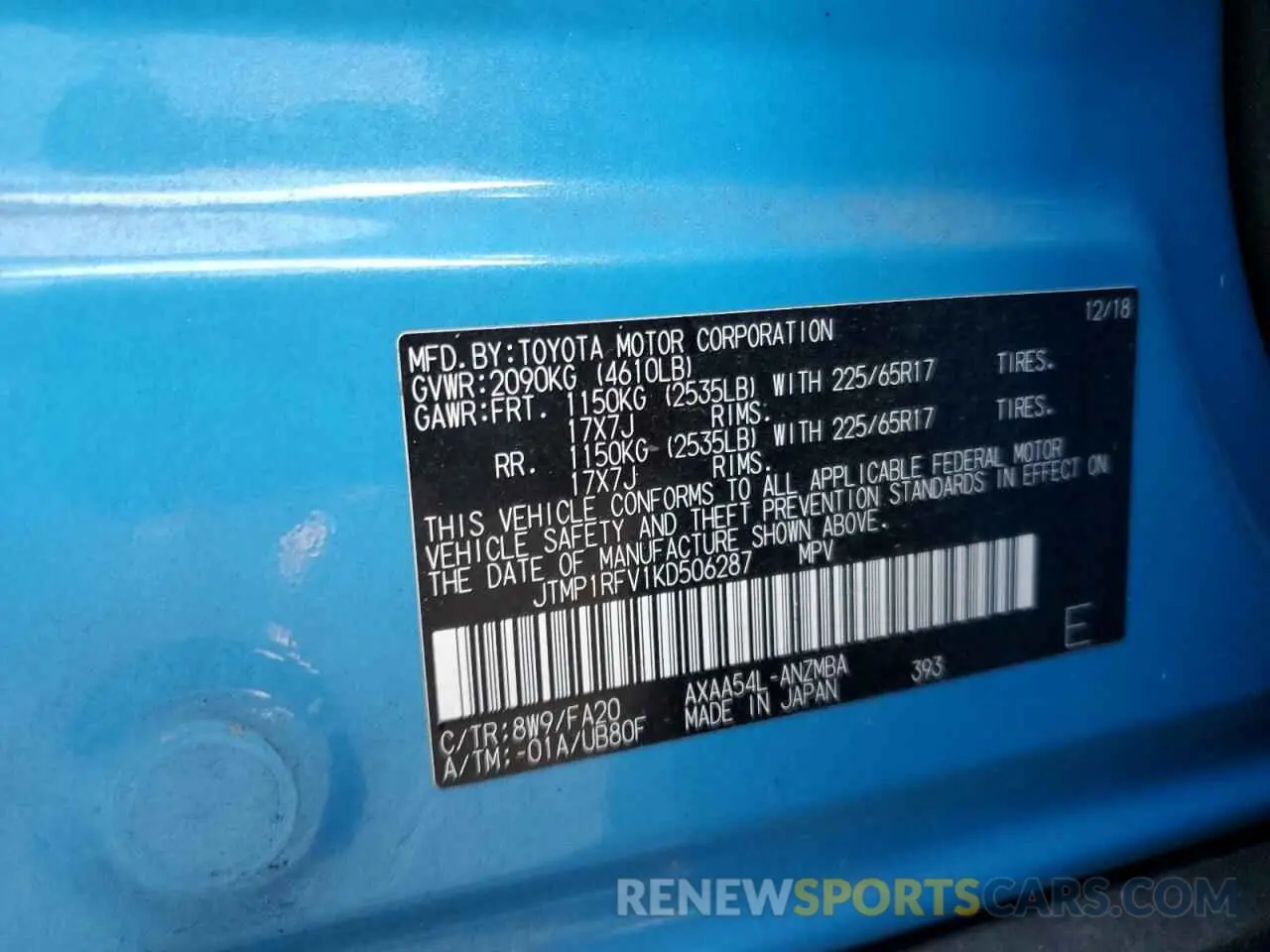 14 Photograph of a damaged car JTMP1RFV1KD506287 TOYOTA RAV4 2019