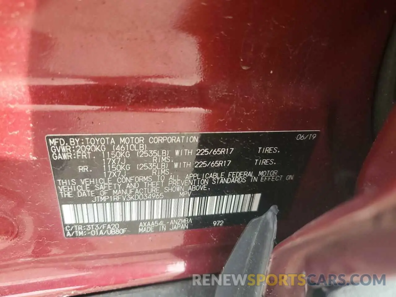 15 Photograph of a damaged car JTMP1RFV3KD034965 TOYOTA RAV4 2019