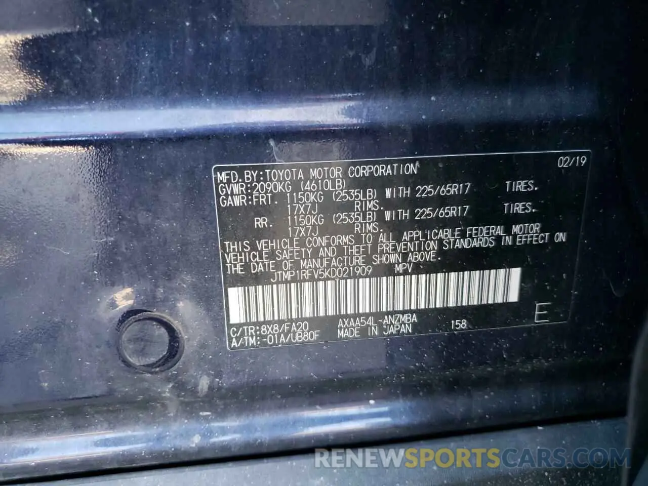14 Photograph of a damaged car JTMP1RFV5KD021909 TOYOTA RAV4 2019