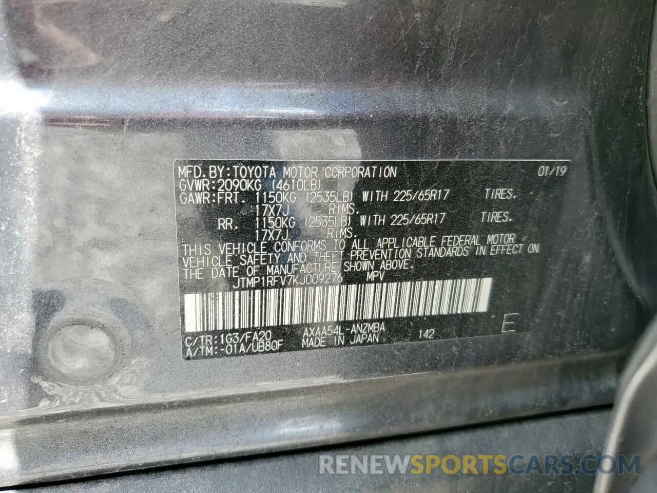 13 Photograph of a damaged car JTMP1RFV7KJ009276 TOYOTA RAV4 2019