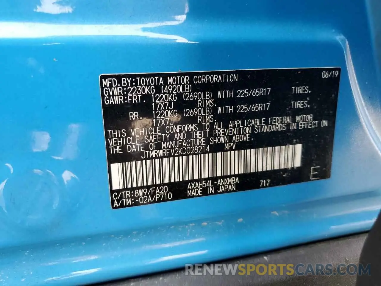 12 Photograph of a damaged car JTMRWRFV2KD028214 TOYOTA RAV4 2019
