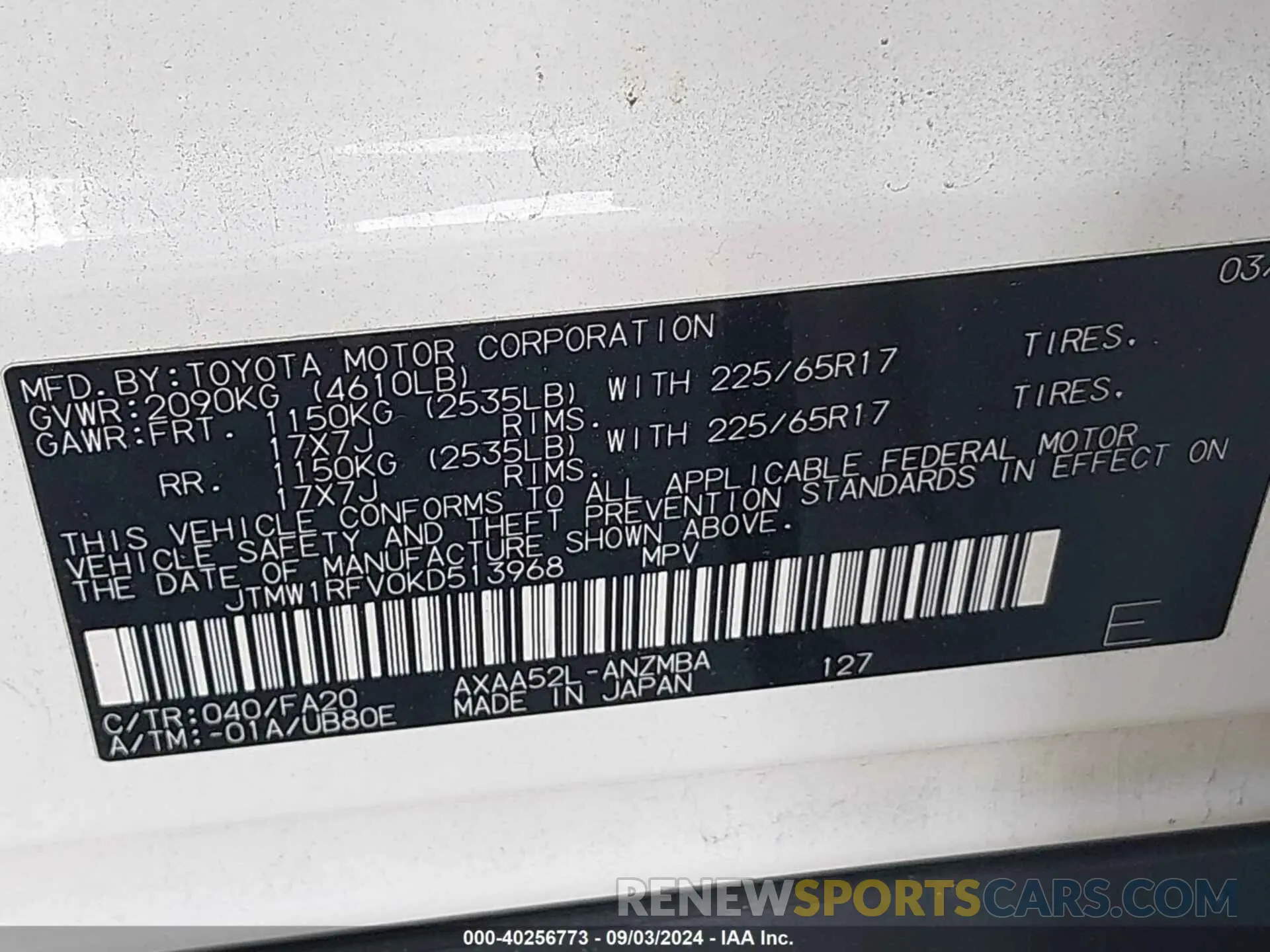 9 Photograph of a damaged car JTMW1RFV0KD513968 TOYOTA RAV4 2019